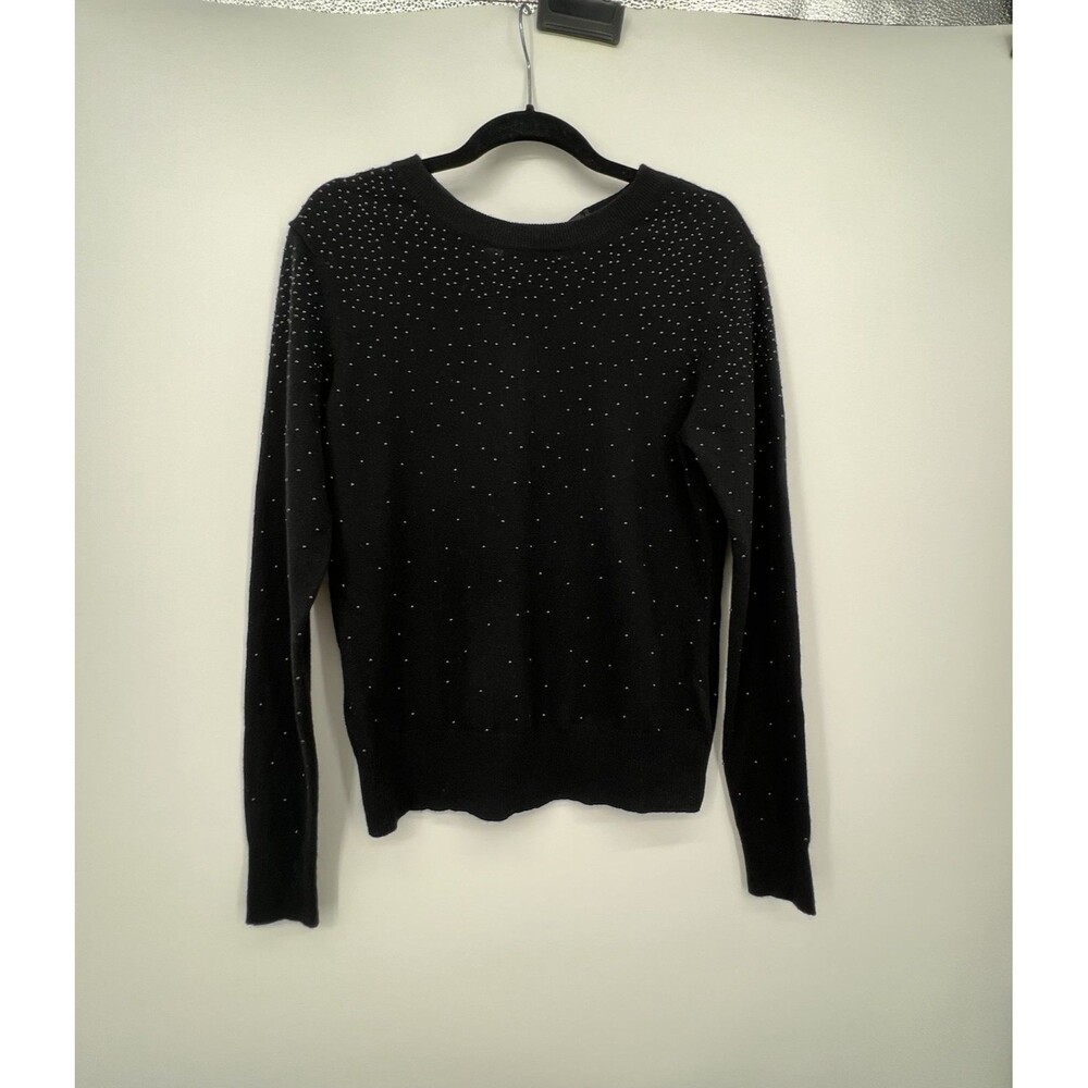 Autumn Cashmere Sweater Womens Size M 100% Cashmere Black Beaded Pull On Classic